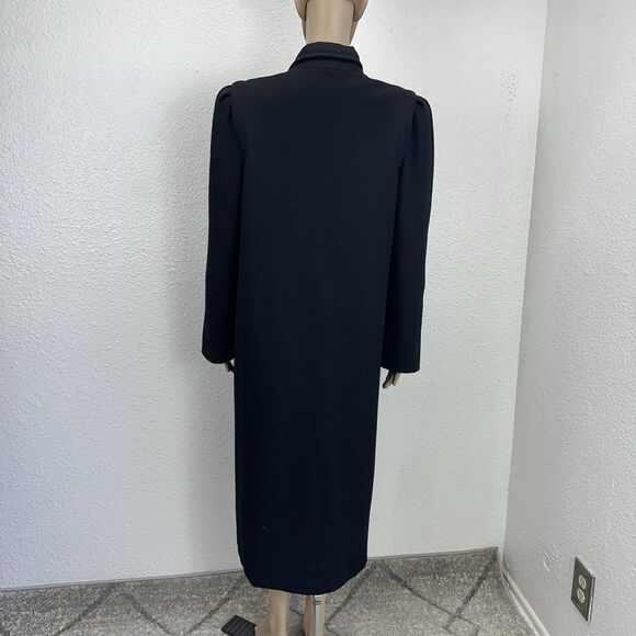 VTG 80s Michelle Francois Black Wool Long DoubleBreast Trench Coat Money Staple - Picture 6 of 14